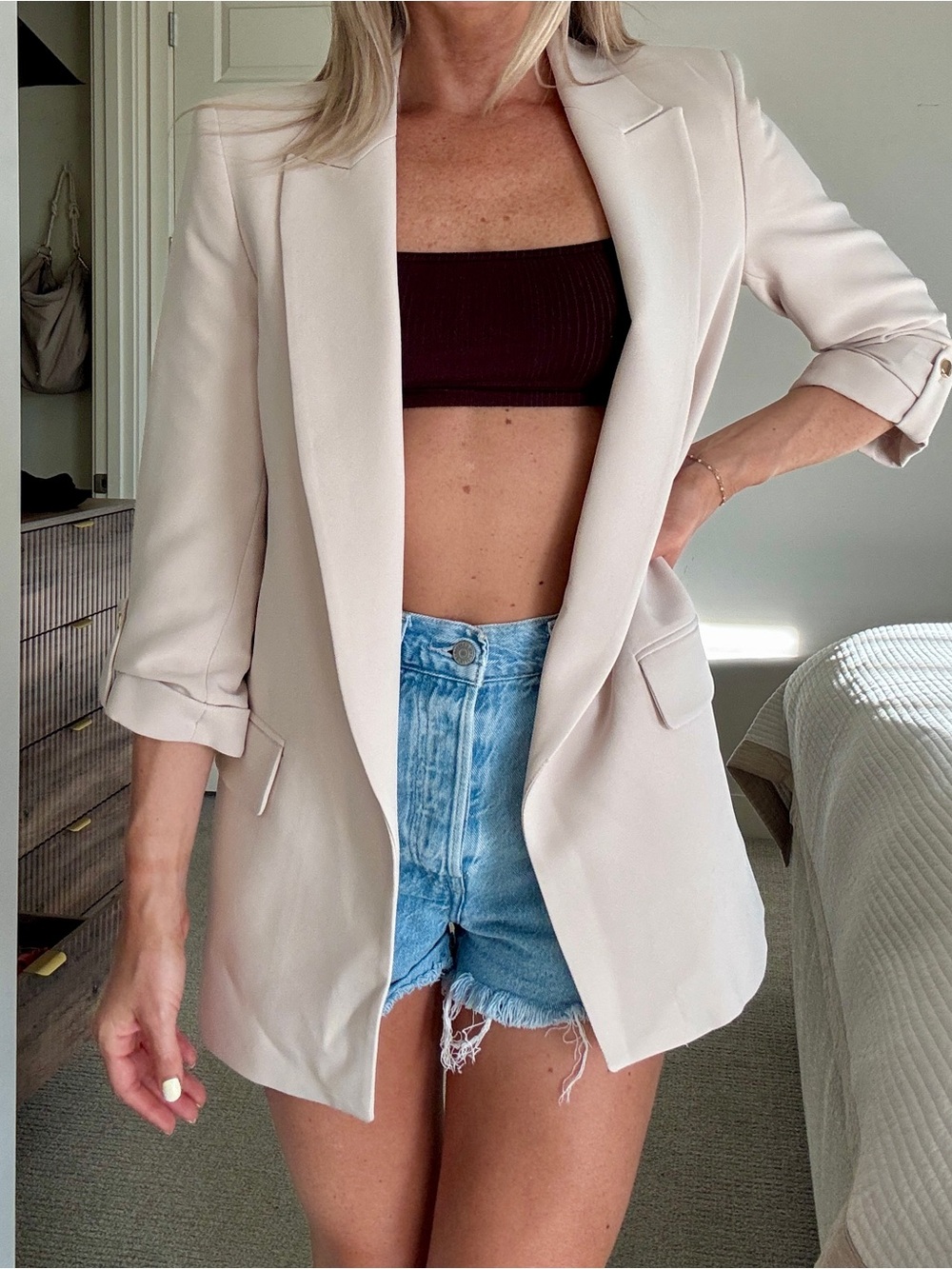 ZARA Women’s Cream Tailored Blazer Jacket